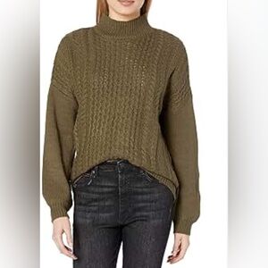 EUC WILLIAM RAST Mila Sweater Green Mock Neck Cable Knit Acrylic Oversized XS
